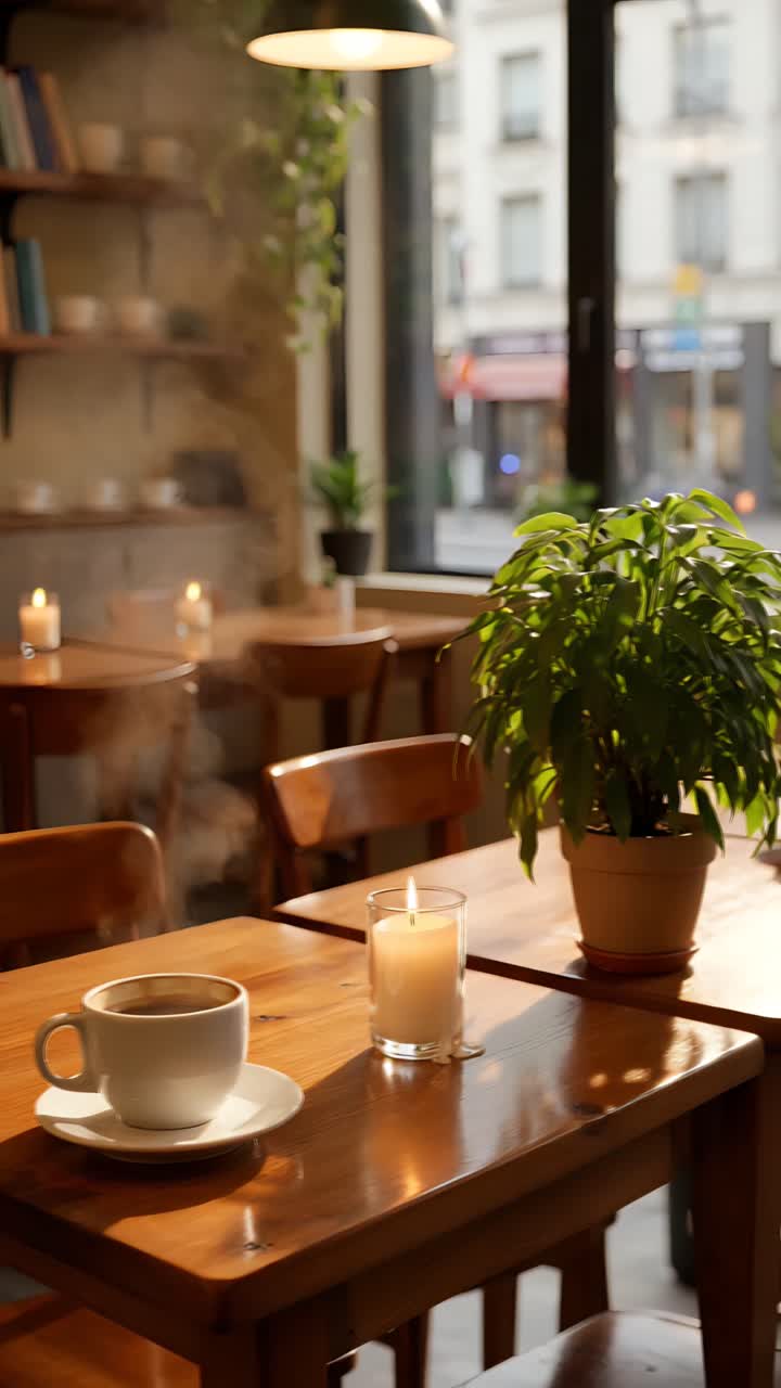 Interno di caffè estetico con atmosfera accogliente 4K