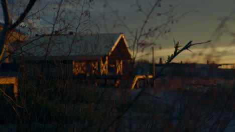 beach house sunset nature without people on romantic dusk coastline background.