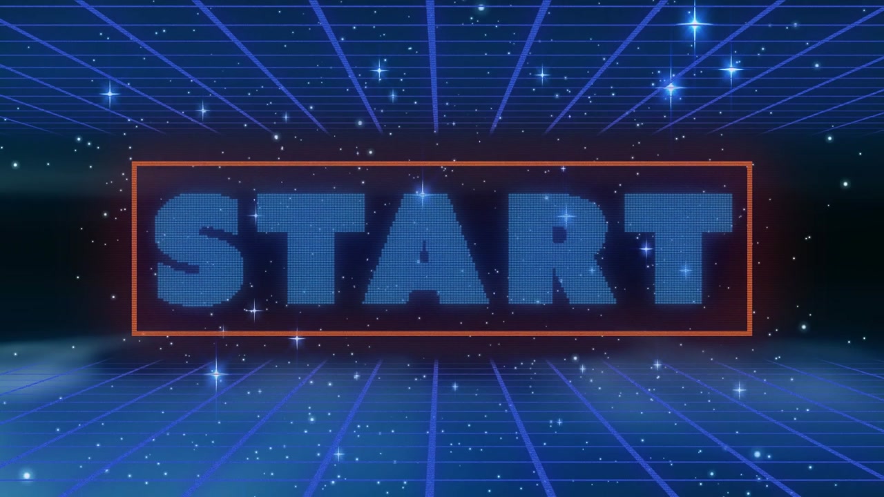 Animation of start text and stars on black background