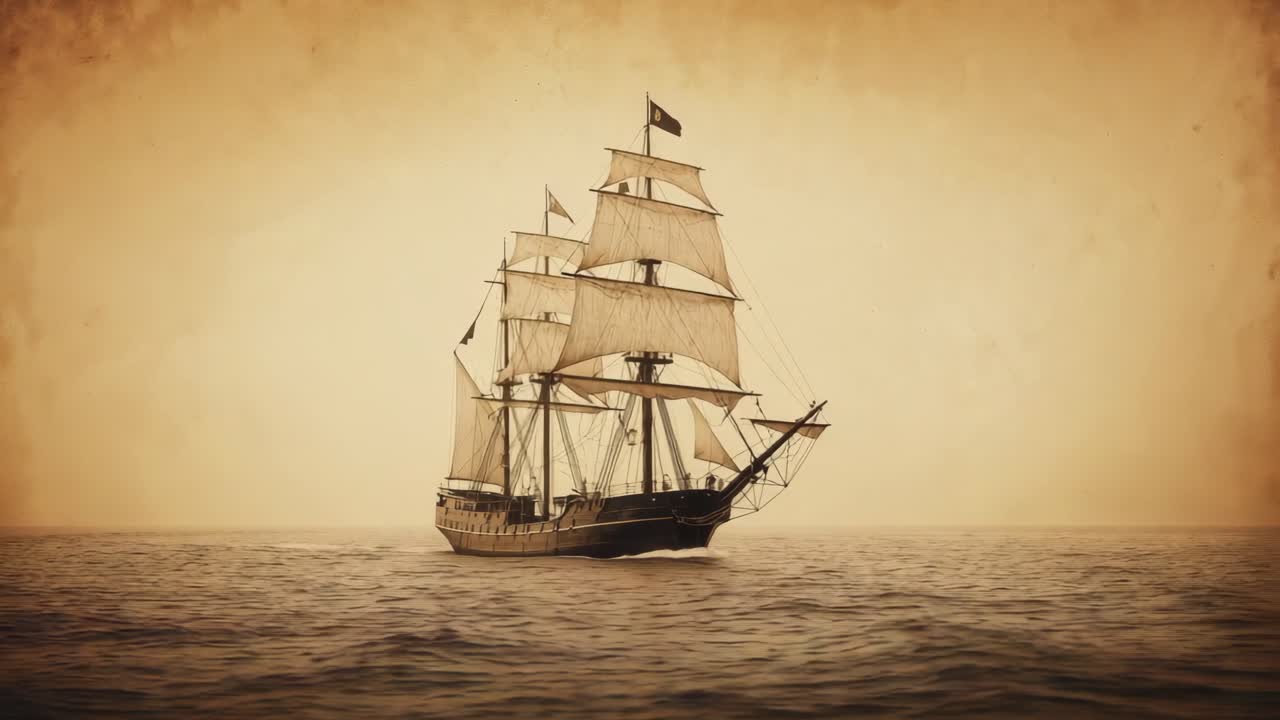Vintage Sailing Ship on the Open Sea