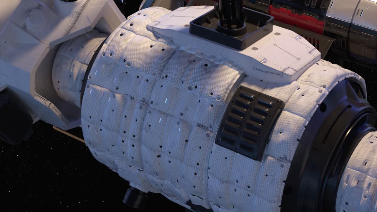 우주 공간에서 미래의 우주 정거장 섹션의 상세한 모습