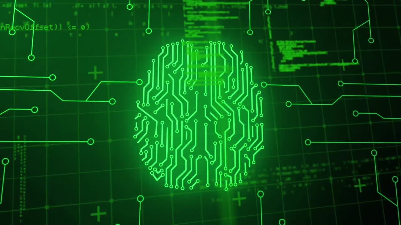 Animation of human biometric brain, binary coding and data processing
