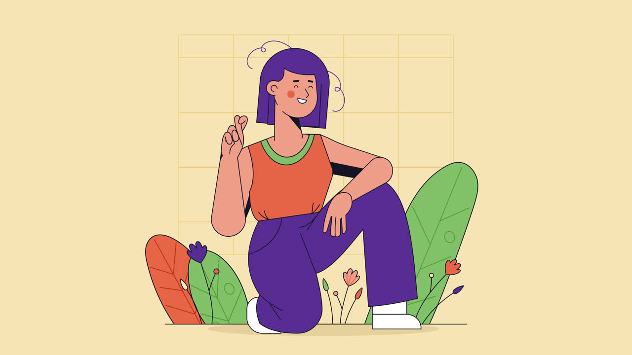 una chica alegre arrodillada en un jardín