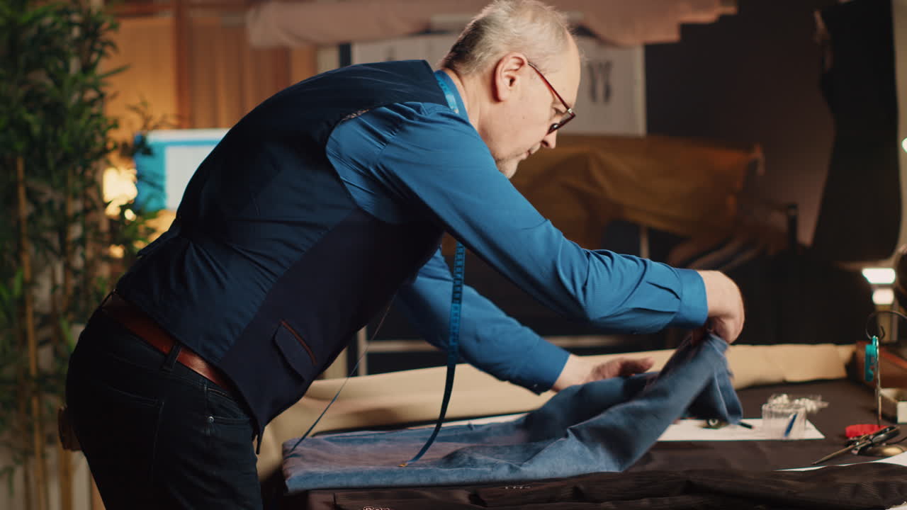 Mandlig skrædder arbejder i luksus atelier