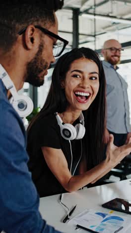 happy colleagues in modern office