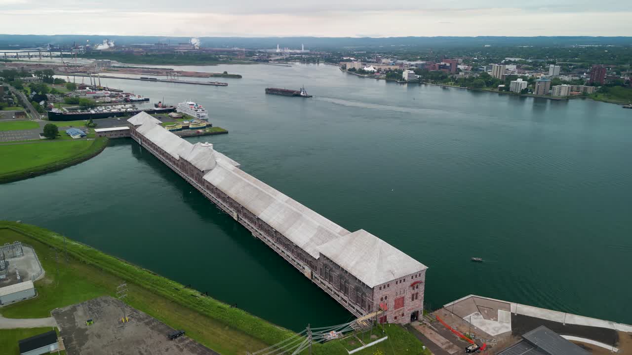 Saint Marys Falls Hydropower Plant, aerial view, Sault Ste. Marie, Michigan