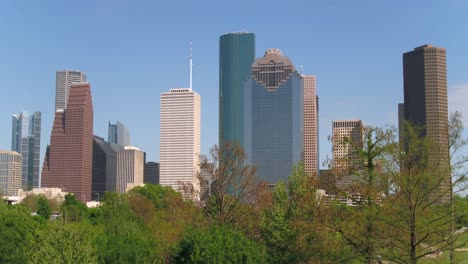 establishing crane shot of downtown houston