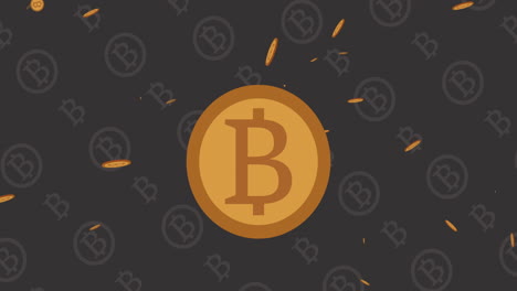 animation of bitcoins over pattern on black background