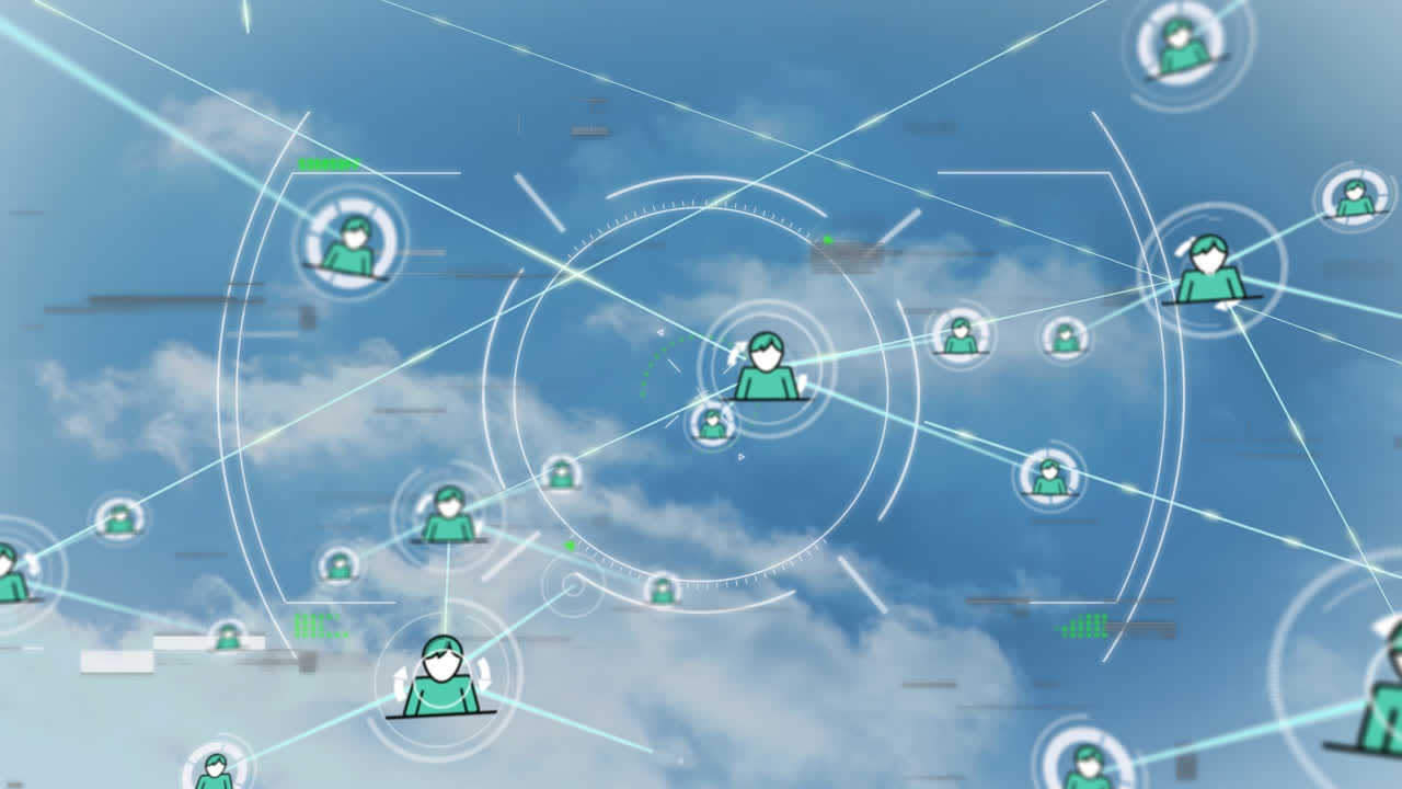 animación de la red de conexiones con los iconos de las personas a través del escaneo de alcance