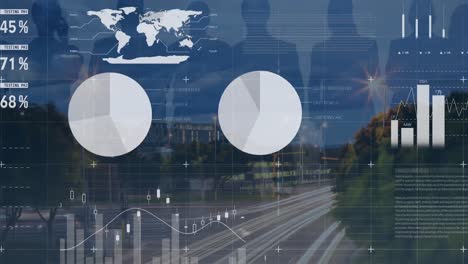 animation of data processing over cityscape