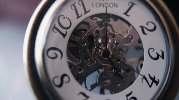 Close-Up of Intricate Mechanical Gears Ticking Inside a Pocket Watch