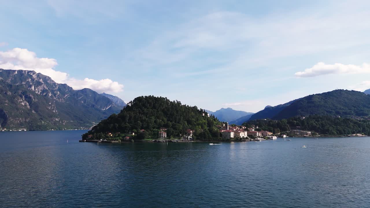 Fly sideways, view of green side of Bellagio at Lake Como