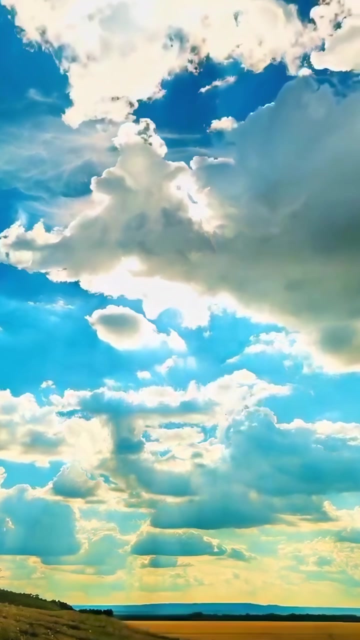 Cielo blu dinamico con nuvole in movimento e raggi solari luminosi