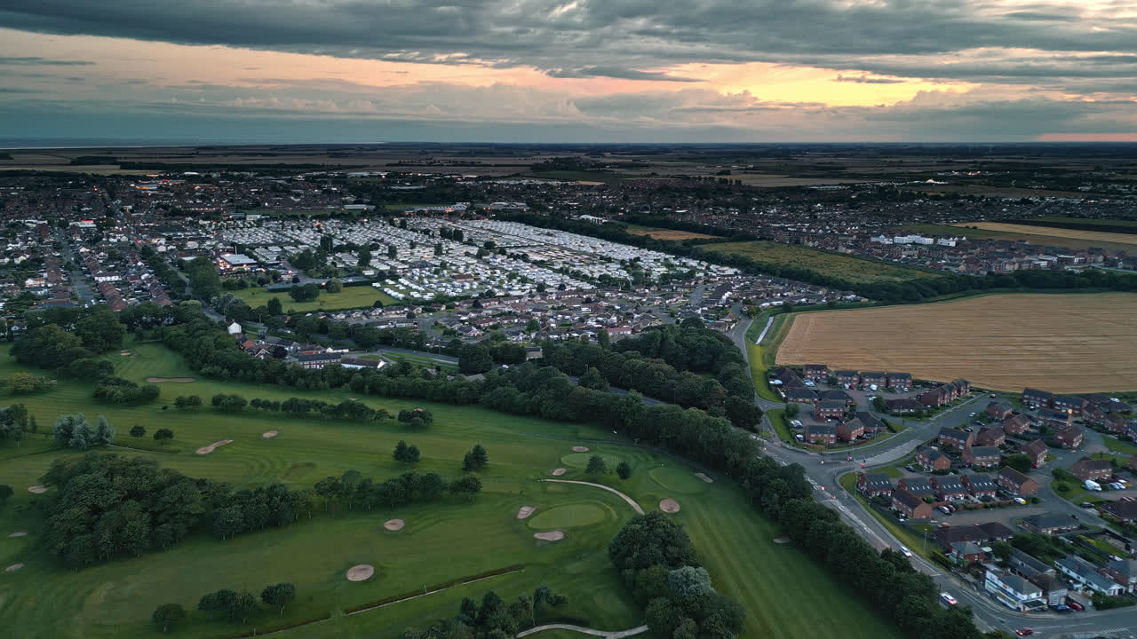 Drone's eye view: Skegness coastal town filmed at summer sunset