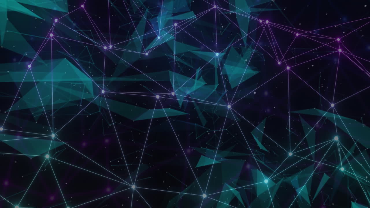 Animation of network of connections with spots on dark background