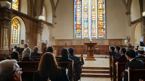 gathering of friends and family in a beautiful church during a ceremony