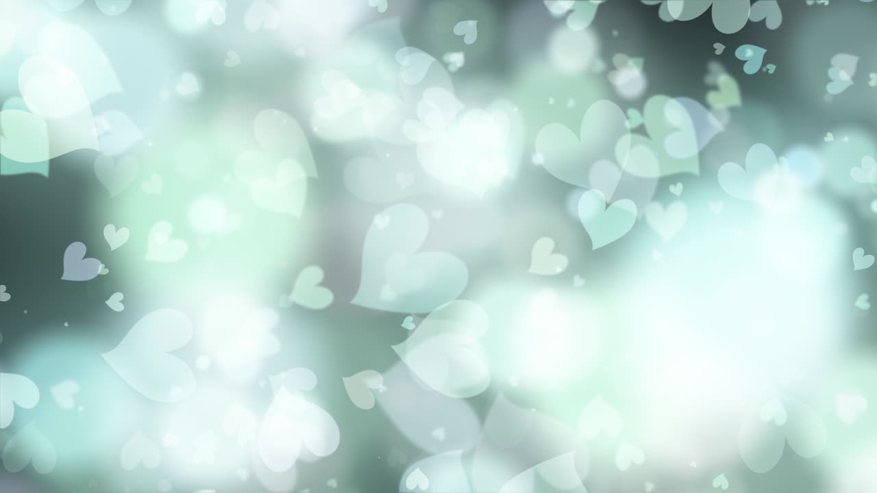 3d hermoso brillo verde corazón bokeh y desfocado bokeh luz de fondo. abstracto caída hermoso corazón 4k bucle de animación de fondo para el día de san valentín, día de san valentine, día de la madre,