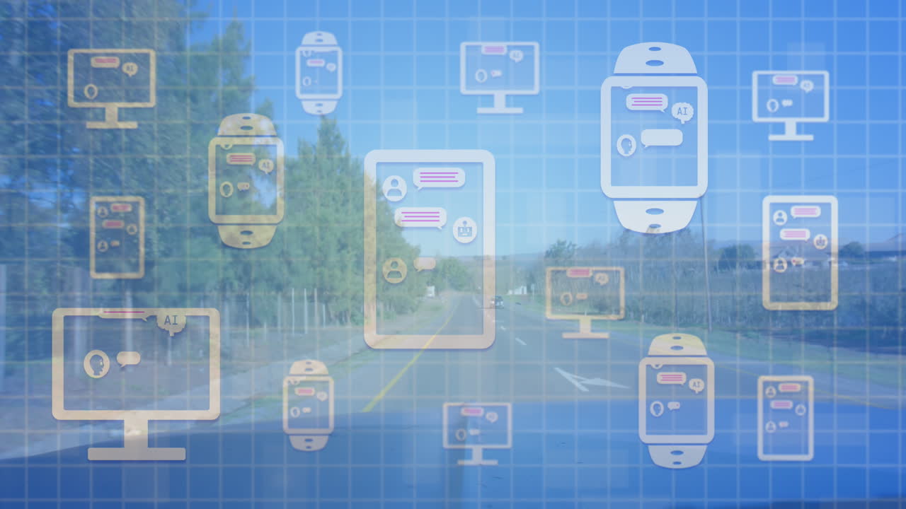 Animation of icons of communication devices and ai over road