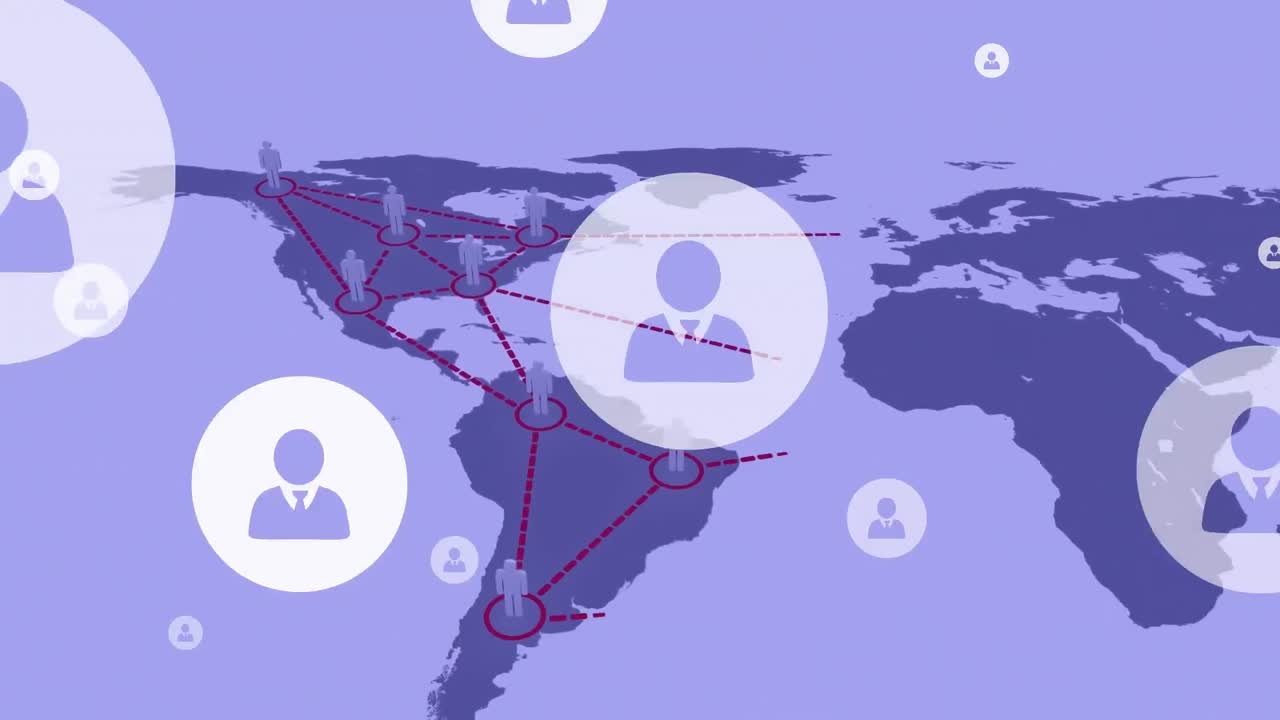 animación de iconos de medios sobre el mapa del mundo