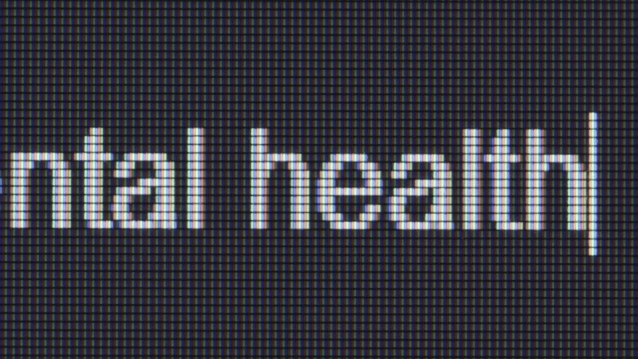 Text on a computer screen displaying "mental health"