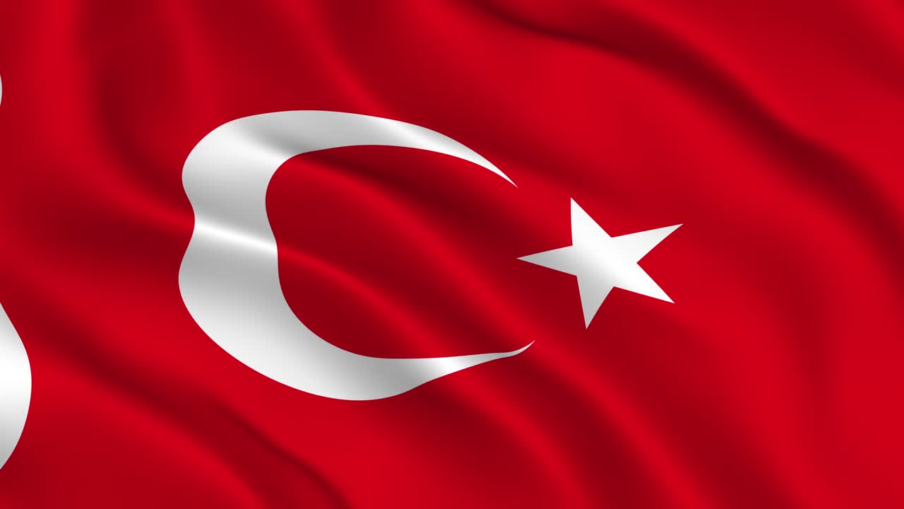 Turkish Flag Seamless Smooth Waving Animation. Wonderful Flag of Turkey with Folds. Symbol of the Turkish Republic