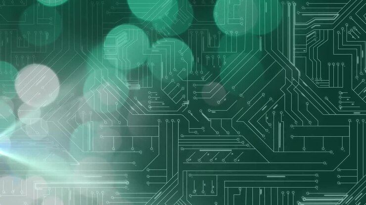 Animation of network of connections with light spots over black background