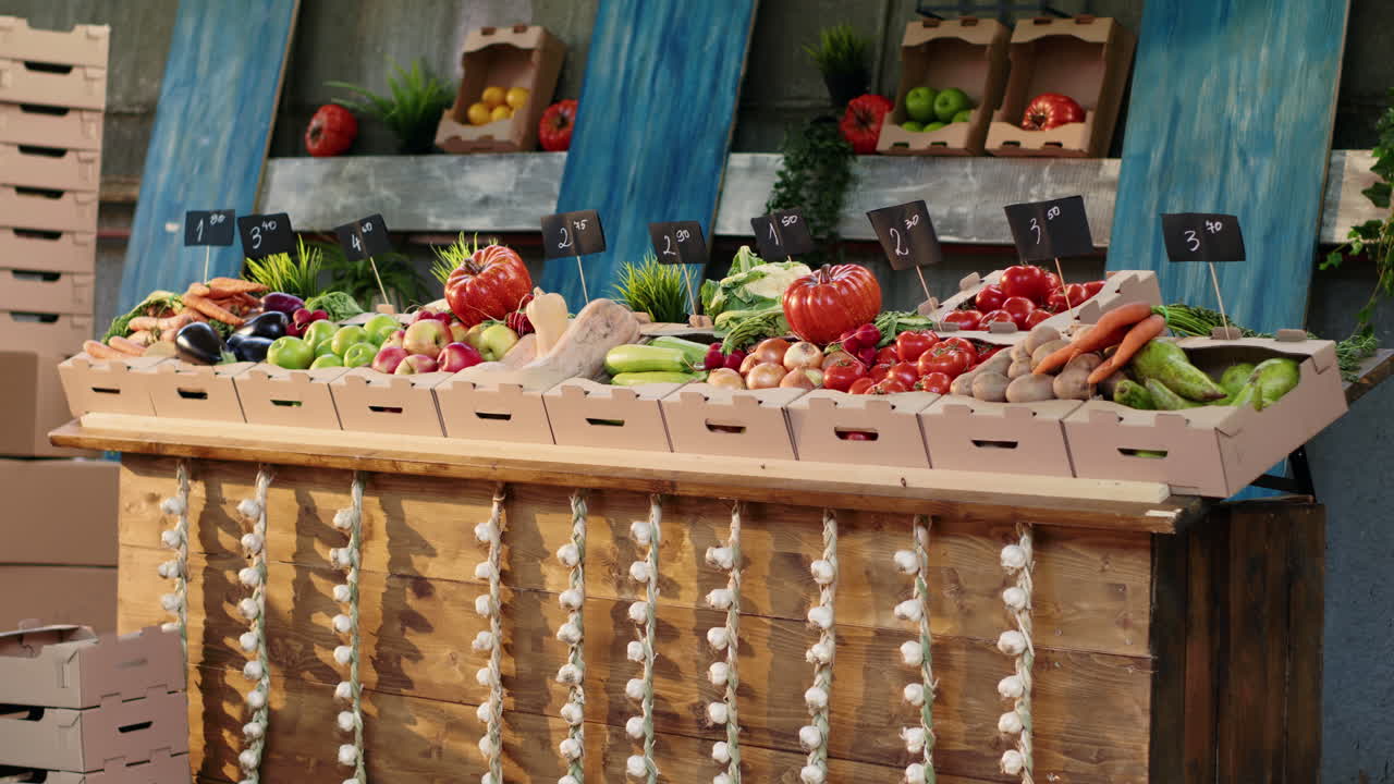Fresh Vegetables and Fruits at a Market Stall