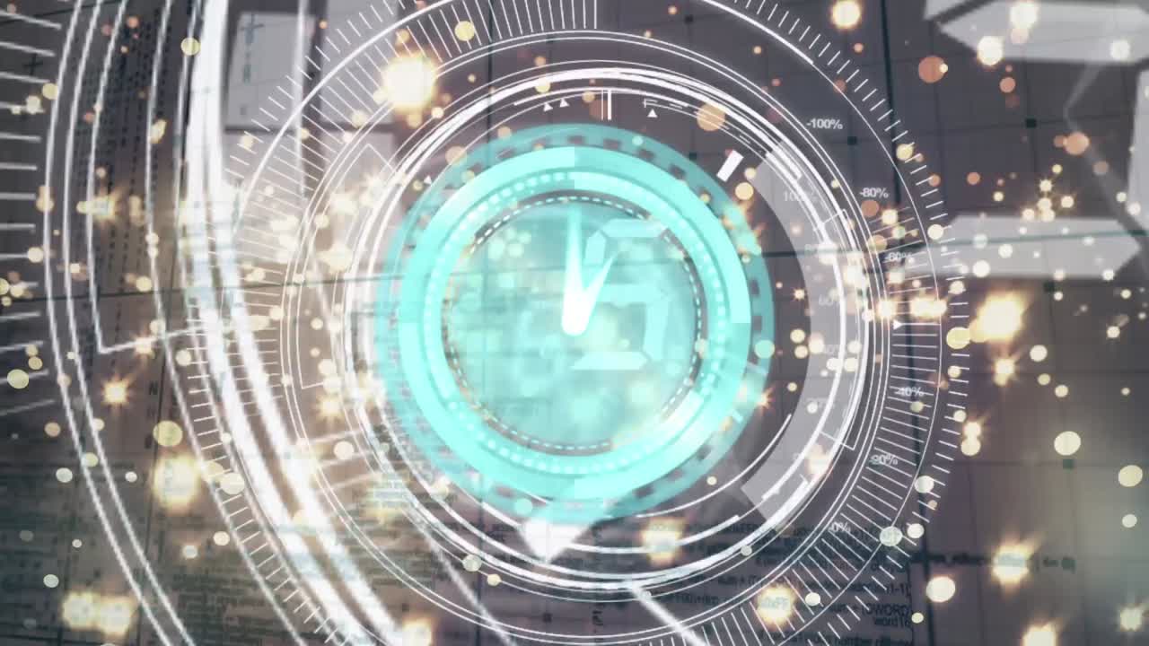 데이터 처리에 대한 시계와 반 ⁇ 이는 불빛의 애니메이션