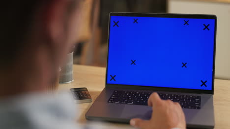 mockup screen, laptop and business man in office