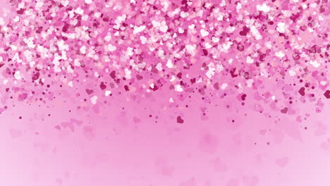 pink love falling confetti from small particles of hearts. romantic holiday animation. looped motion graphics. copy space.