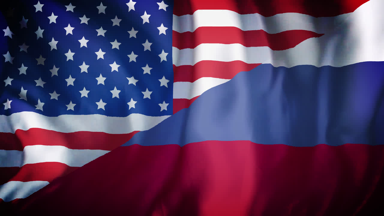 animación de ondear la bandera combinada de los estados unidos y rusia