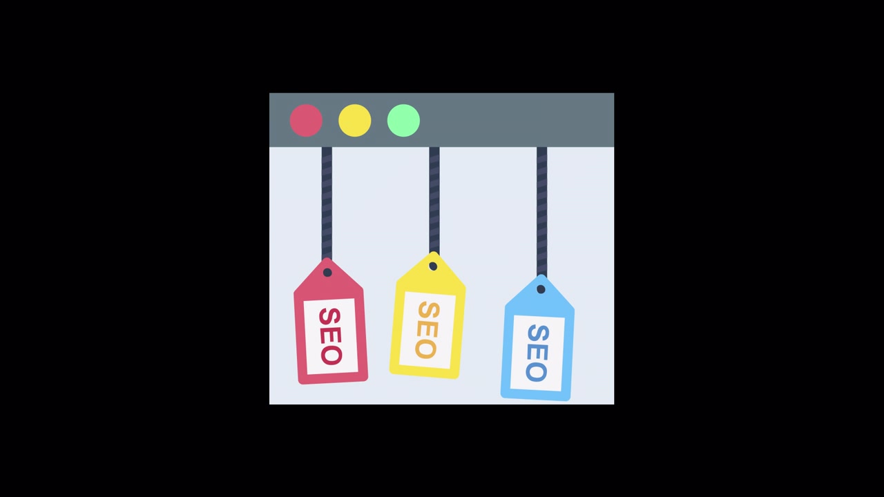 Animated SEO Tags Swinging in a Browser Window