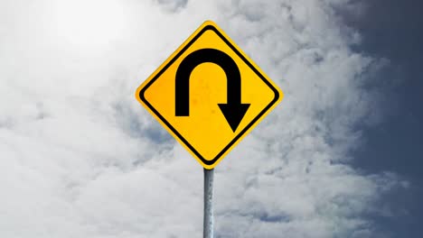 Animation-of--yellow-road-sign-with-the-sky-in-the-background