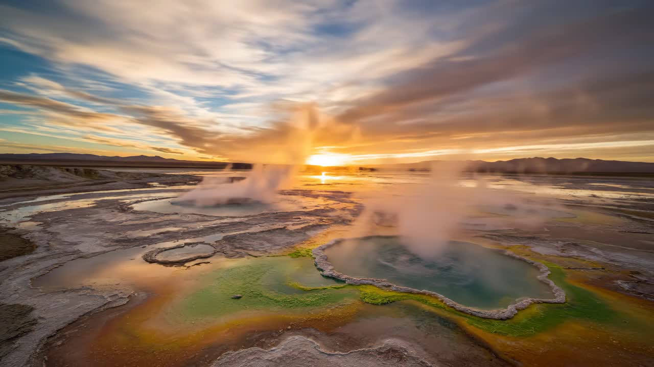 Geothermal Hot Springs at Sunset
