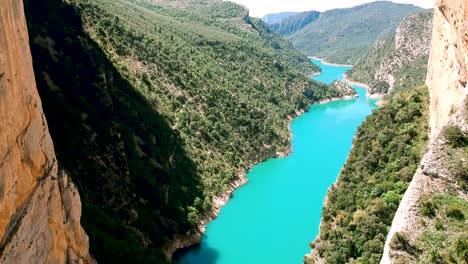 water reservoir with green vegetation cover in catalonia spain