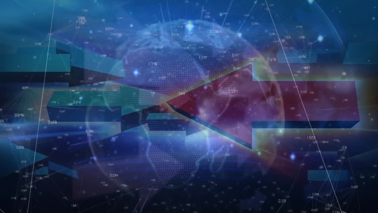 해군 공간에서 회전하는 화살표와 지구의 애니메이션