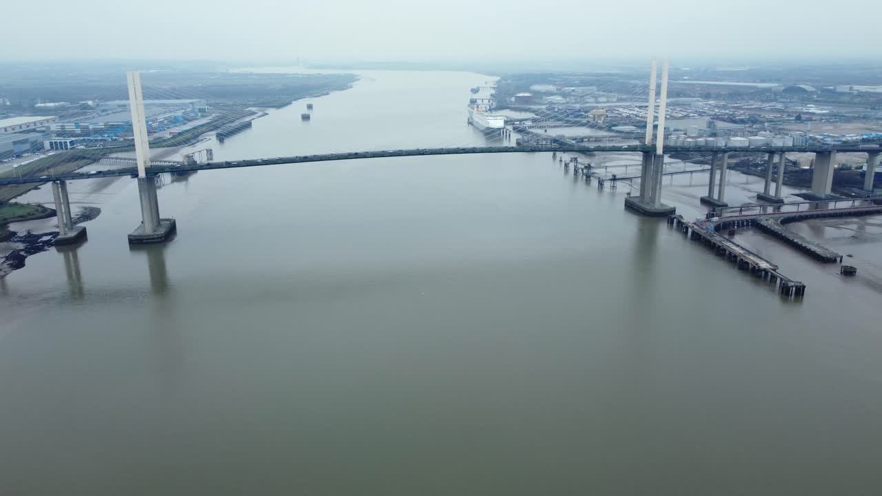 Bridge over a river on an overcast day