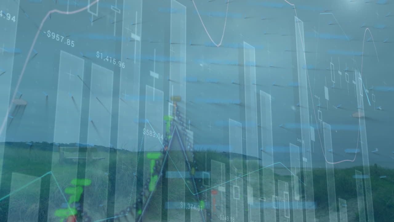 animación del procesamiento de datos sobre el paisaje