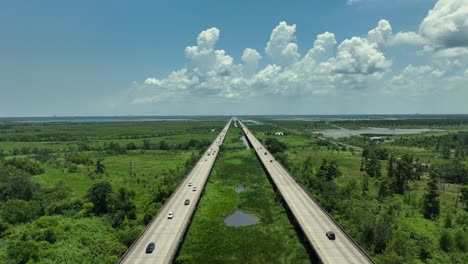 aerial reverse view of i-10 bonnet carré spillway bridge