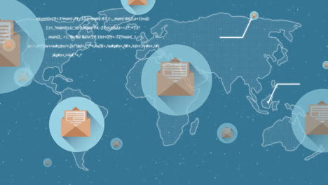 animación del procesamiento de datos sobre el mapa del mundo