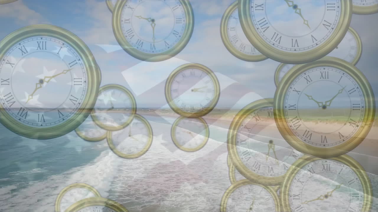 미국 발과 지도 위의 시계의 애니메이션