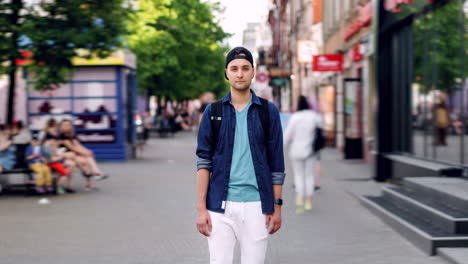 young man in city street