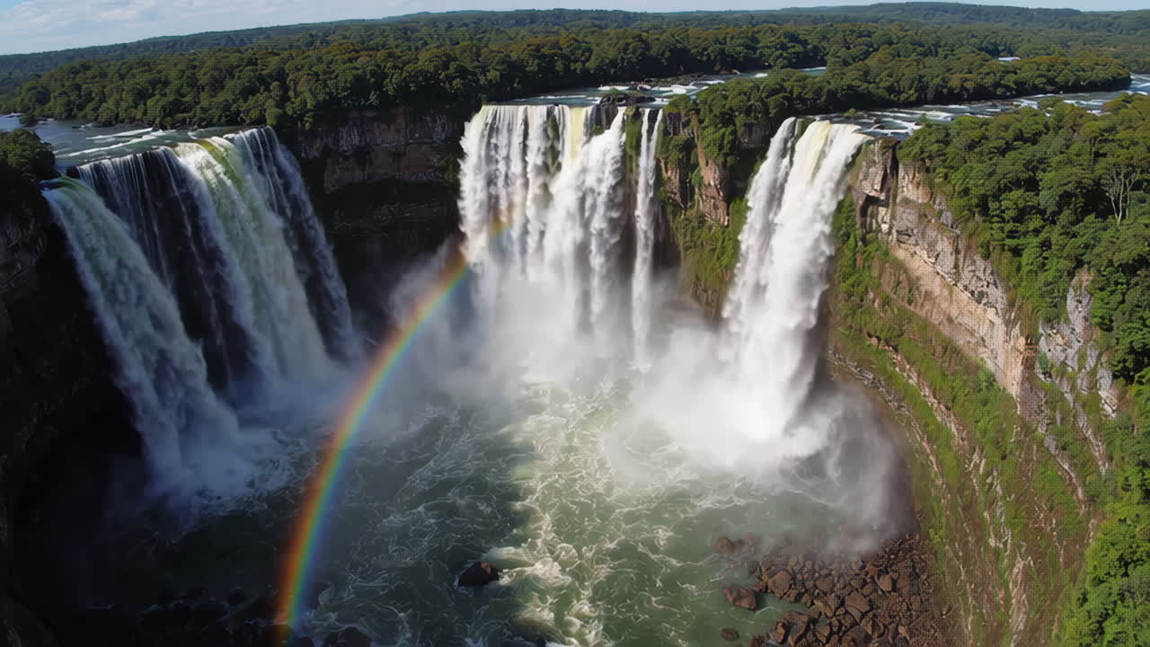 Breathtaking Iguazu Falls Aerial View with Rainbow
