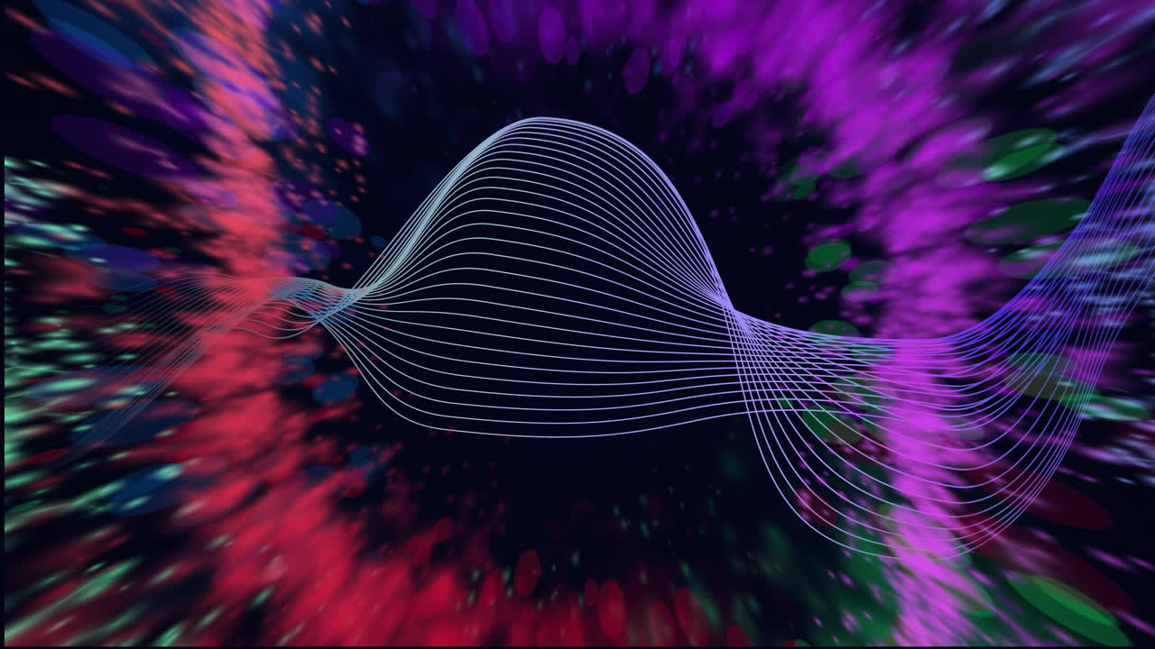 Abstract animation of flowing lines over colorful, dynamic background