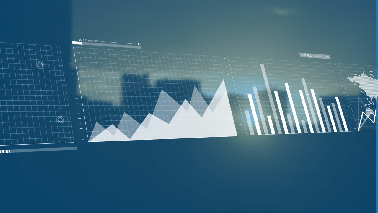 Animatie van de verwerking van financiële gegevens over het landschap