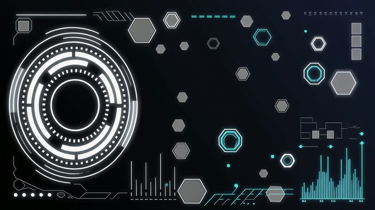 Futuristic Digital Interface with Animated HUD and Data Elements