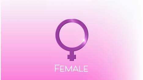 animation of female text banner and female gender symbol against pink gradient background