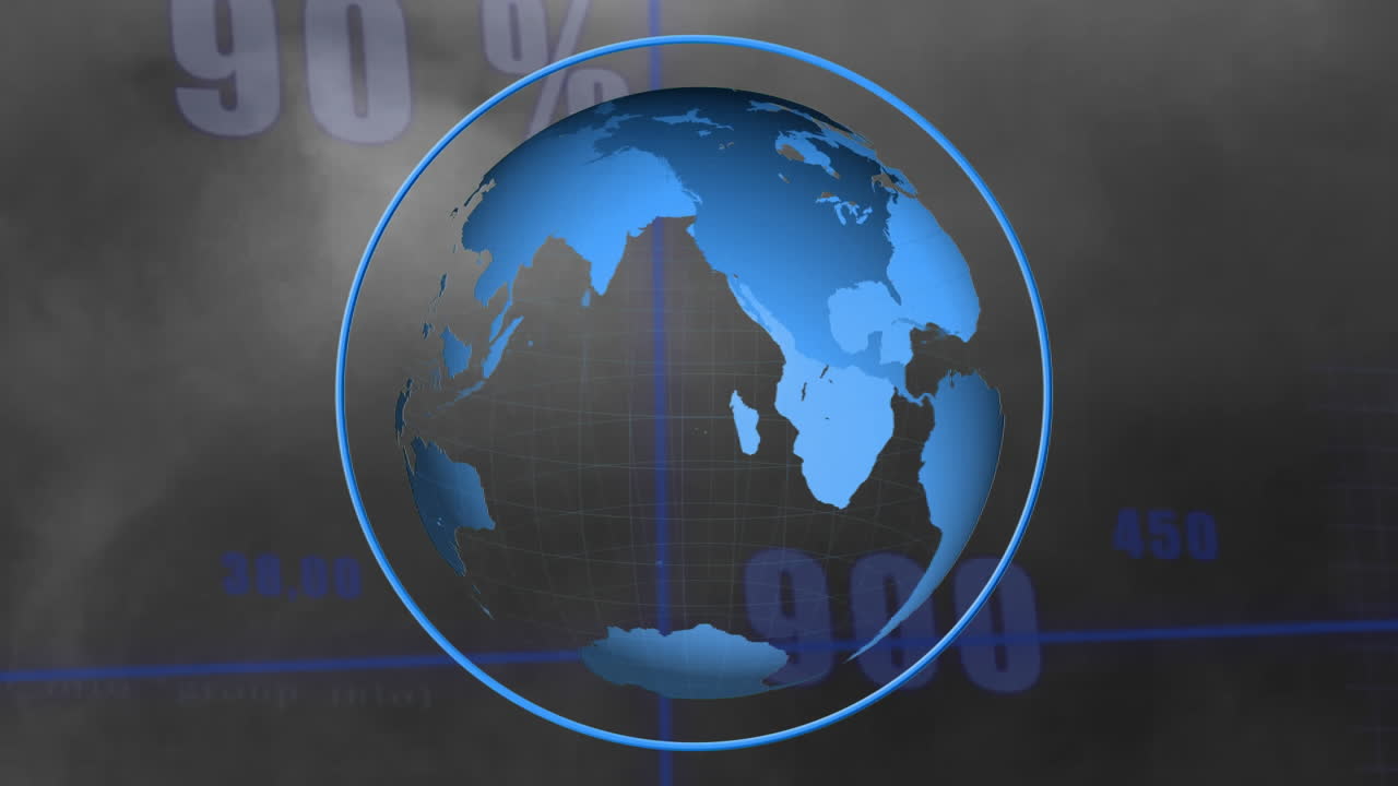 animación del procesamiento de datos estadísticos sobre un globo giratorio contra un fondo gris
