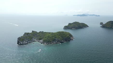 cinematic aerial panoramic landscape view of islands in ang thong marine park thailand