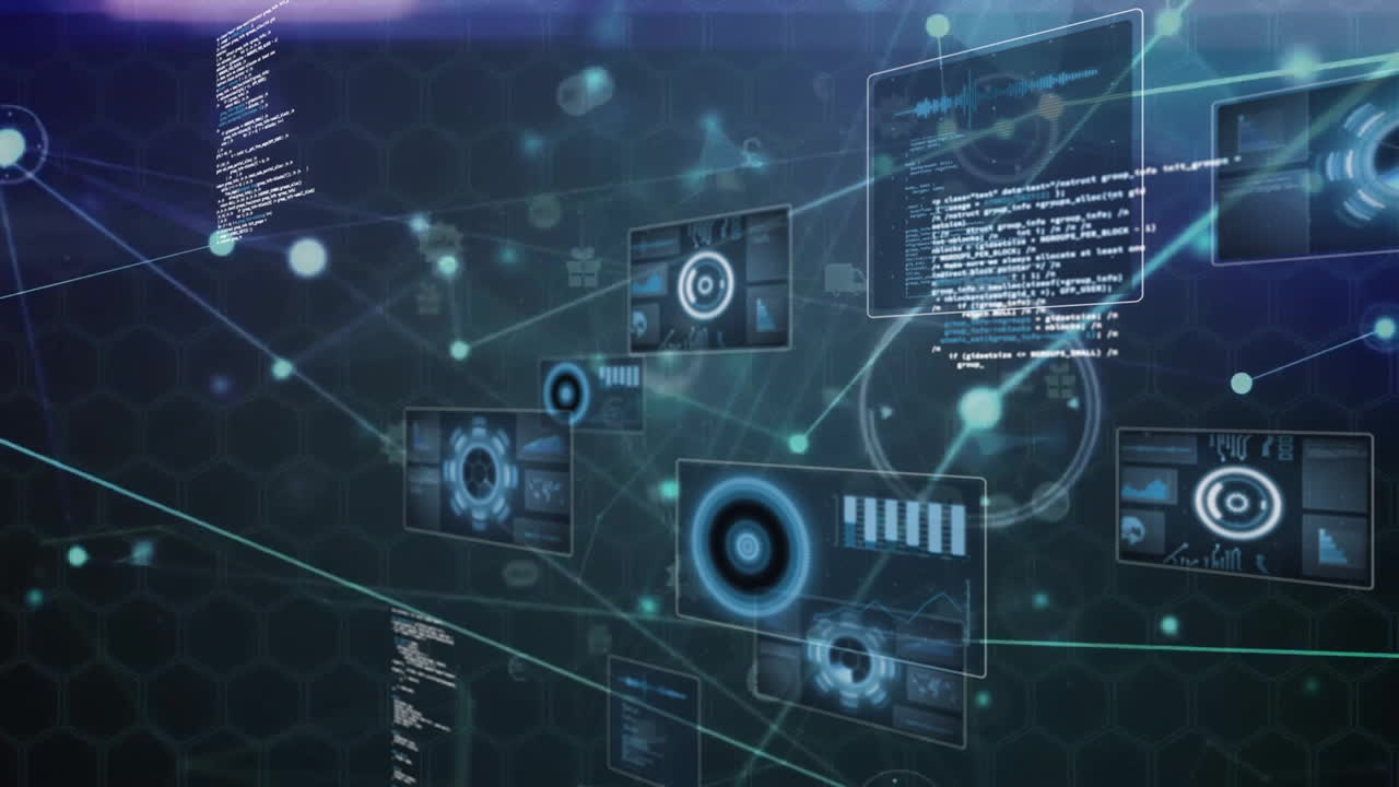 animación del procesamiento digital de datos y la red de conexiones